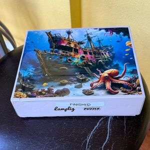 Lamplig Finished Puzzle - Colorful Underwater Shipwreck with Octopus